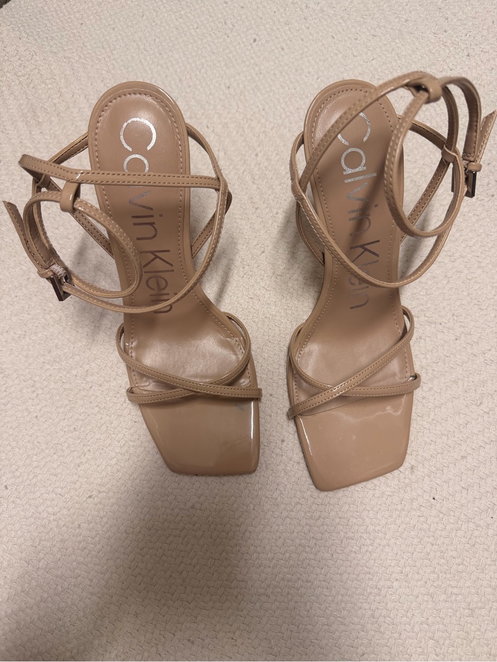 Calvin Klein Beige Strappy Square-Toe Heels